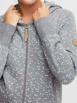 OXMO Sweatshirts & Sweatjacken*Damen Sweatjacke - OXBeatrice grau gepunktet