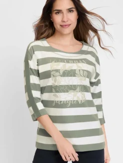 Olsen Sweatshirts & Sweatjacken*Damen Sweatshirt khaki gestreift