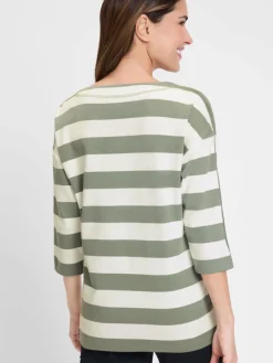 Olsen Sweatshirts & Sweatjacken*Damen Sweatshirt khaki gestreift