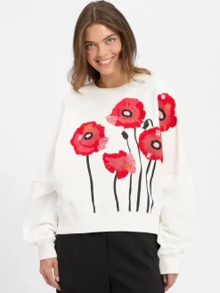 Drykorn Sweatshirts & Sweatjacken*Damen Sweatshirt - Astera ecru rot gemustert