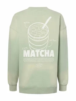 Another Cotton Lab Sweatshirts & Sweatjacken*Damen Sweatshirt - Matcha lind weiß bedruckt