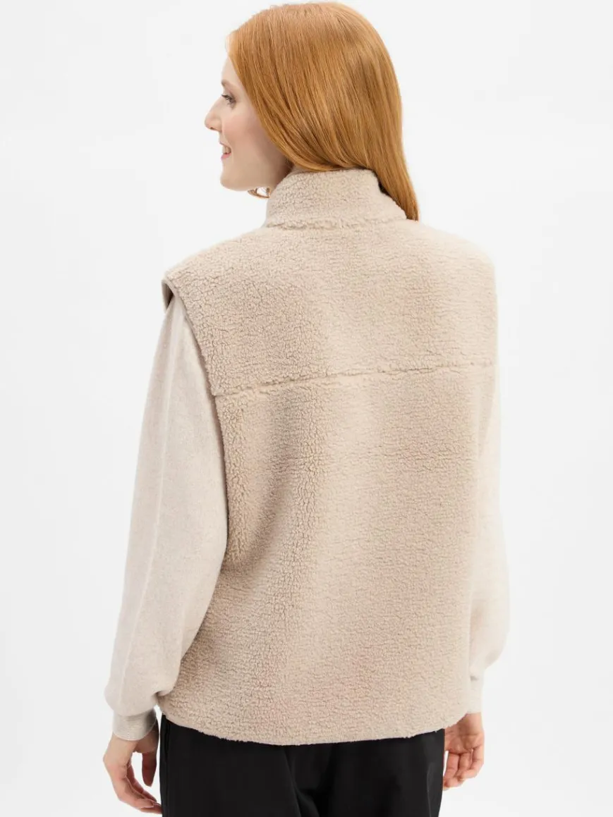 Marie Lund Jacken & Westen*Damen Teddyfell-Weste kitt uni