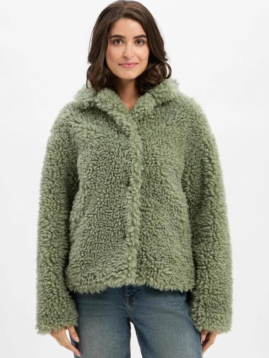 Amber & June Jacken & Westen*Damen Teddyjacke erbse uni