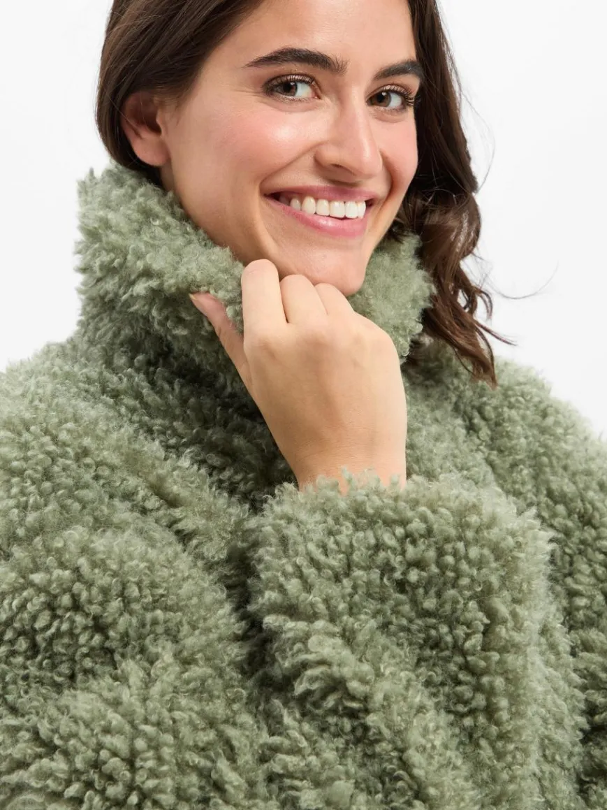 Amber & June Jacken & Westen*Damen Teddyjacke erbse uni