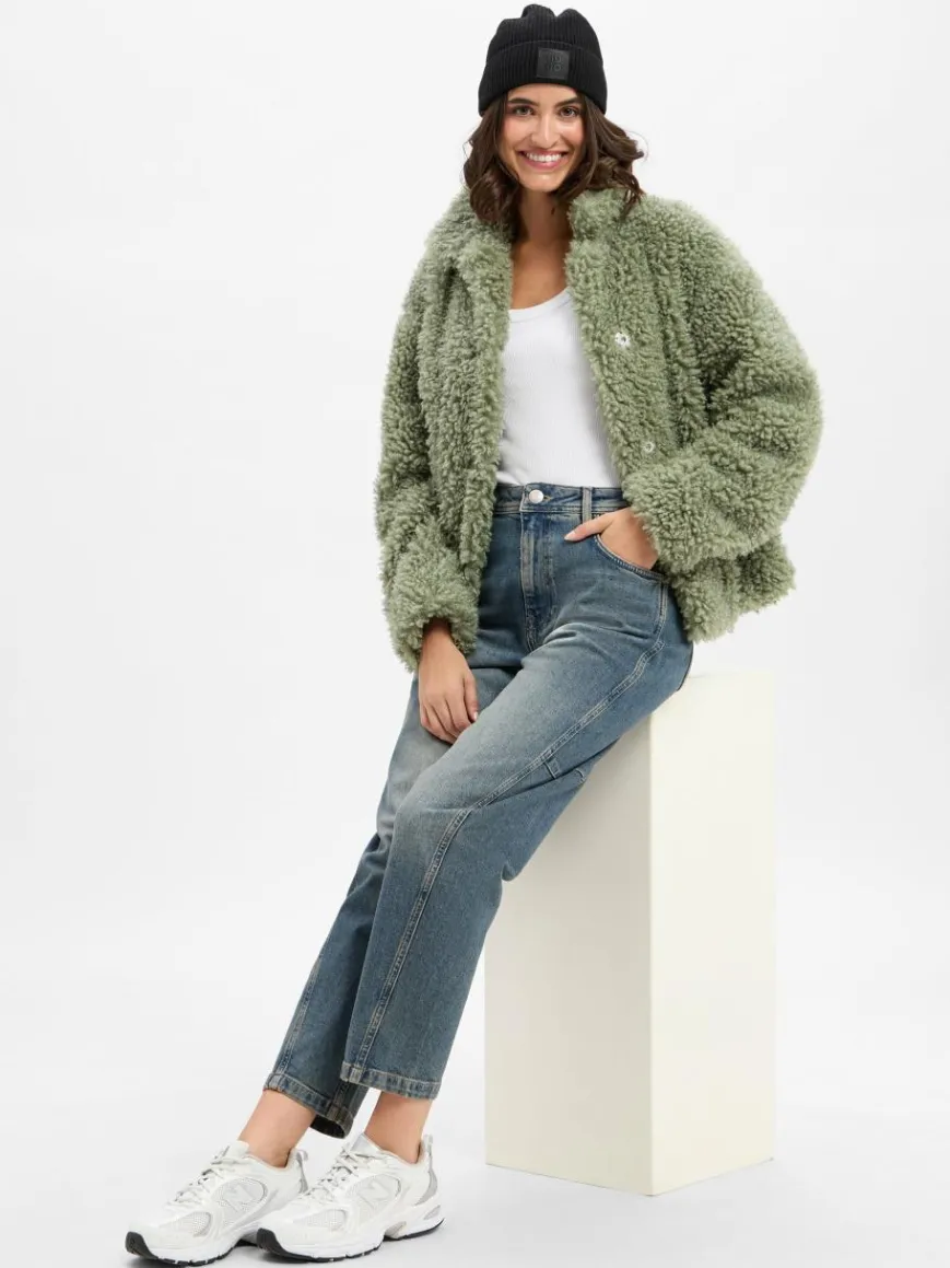 Amber & June Jacken & Westen*Damen Teddyjacke erbse uni