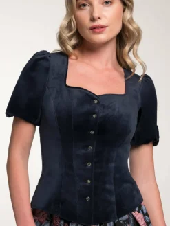 Spieth & Wenksy Blusen*Damen Trachtenmieder - Griffin blau uni