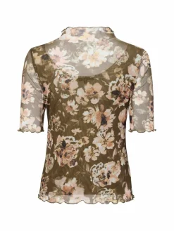 zero Shirts & Tops*Damen T-Shirt khaki altrosa gemustert