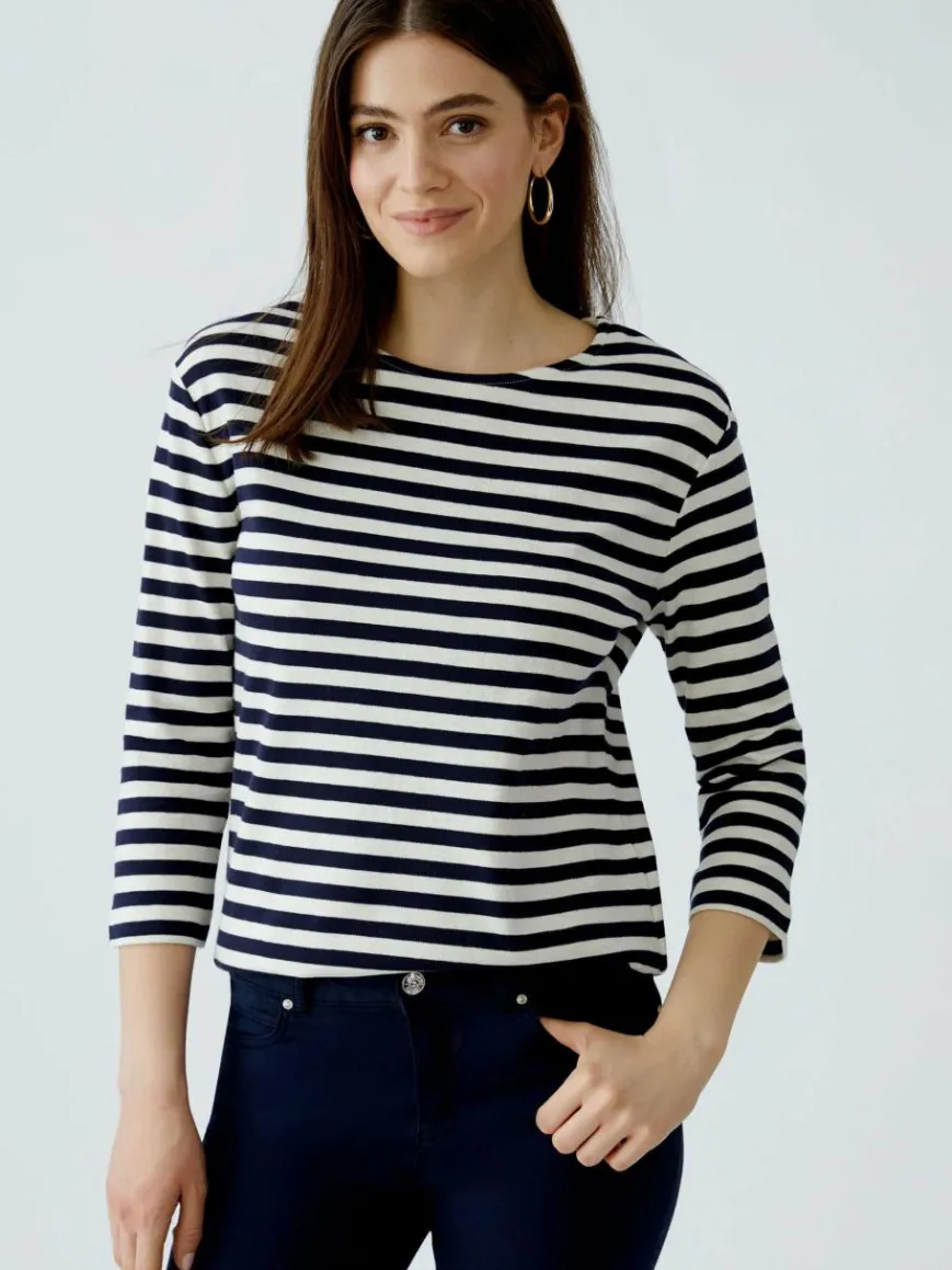 Oui Shirts & Tops*Damen T-Shirt weiß blau gestreift