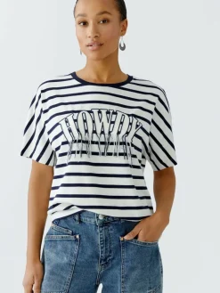 Oui Shirts & Tops*Damen T-Shirt weiß blau gestreift