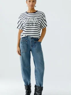 Oui Shirts & Tops*Damen T-Shirt weiß blau gestreift