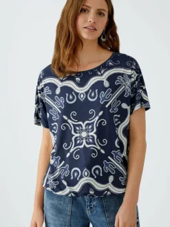 Oui Shirts & Tops*Damen T-Shirt blau bedruckt