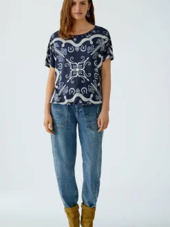 Oui Shirts & Tops*Damen T-Shirt blau bedruckt