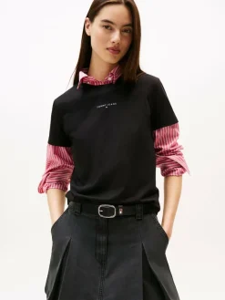 Tommy Jeans Shirts & Tops*Damen T-Shirt schwarz uni
