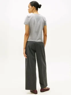 Tommy Hilfiger Shirts & Tops*Damen T-Shirt hellgrau aubergine meliert