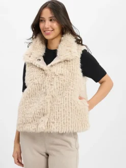 Amber & June Jacken & Westen*Damen Weste aus Kunstfell ecru uni