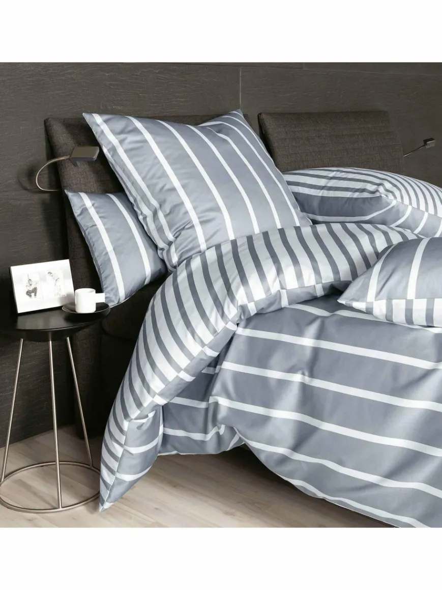 Janine Heimtextilien*Unisex Bettwäsche 1er Pack weiß gestreift