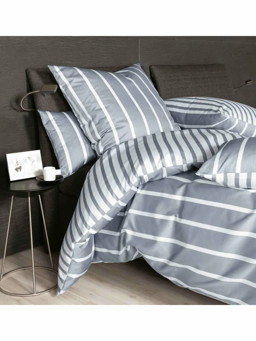 Janine Heimtextilien*Unisex Bettwäsche 1er Pack weiß gestreift