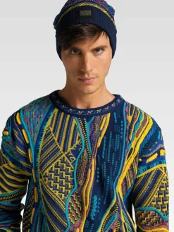 Carlo Colucci Mützen & Hüte*Unisex Strickmütze - Conciauro blau gemustert